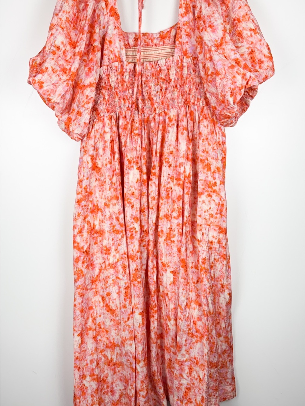 Anthropologie Women Sz XL Smocked Babydoll Printed Midi Dress Orange Cottagecore - Picture 7 of 11